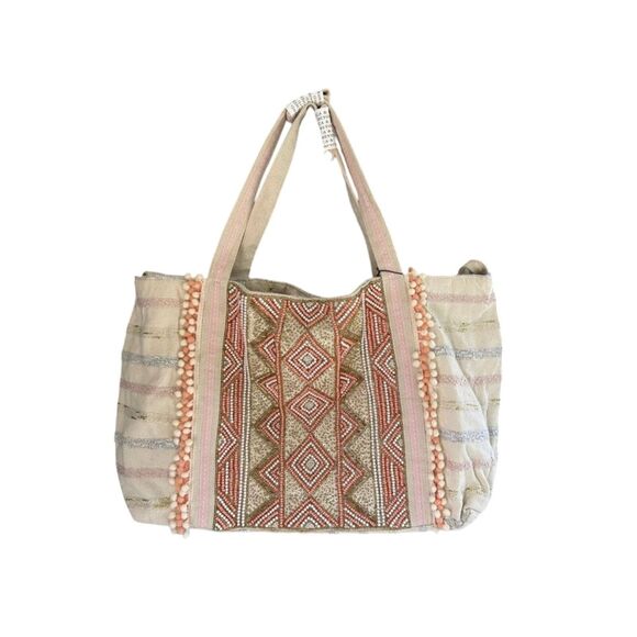 America and Beyond ROSE GOLD TOTE-HAND BEADED METALLIC TOTE FOR WOMEN - Picture 4 of 8